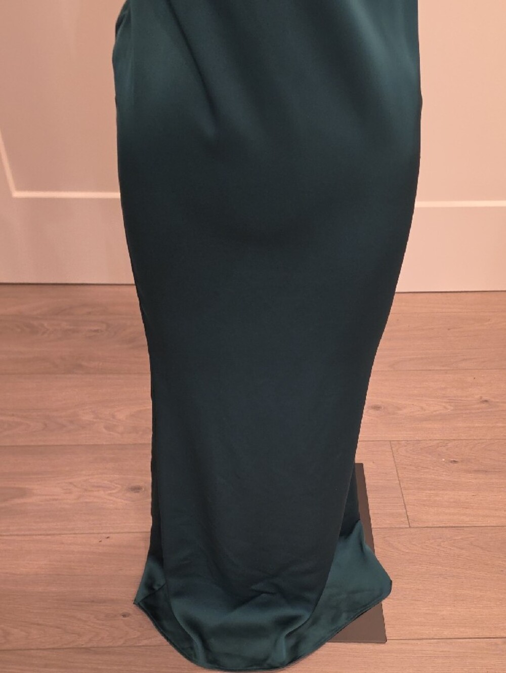 Katie May Tara gown in Forest Green Satin w/ draped bust area. Size S NWTS - Picture 6 of 12